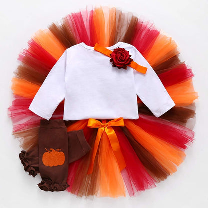 Baby Girl One 1St Birthday Pumpkin Outfits Set Romper Tulle Tutu Skirt Headband Leg Warmers 4Pcs Clothes