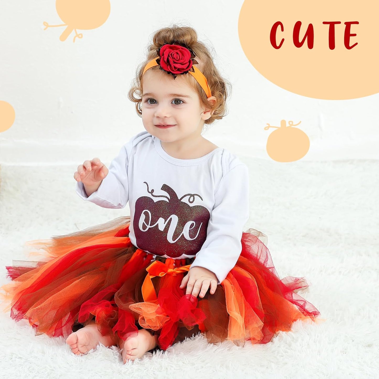 Baby Girl One 1St Birthday Pumpkin Outfits Set Romper Tulle Tutu Skirt Headband Leg Warmers 4Pcs Clothes