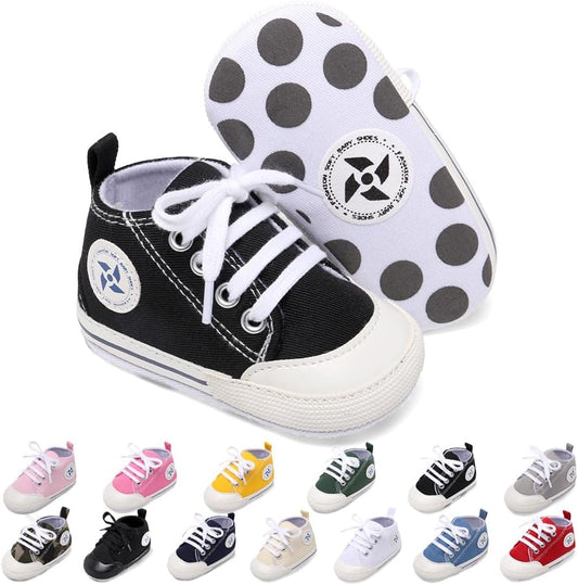 Baby Boys Girls Star High Top Sneaker Soft Anti-Slip Sole Newborn Infant First Walkers Canvas Denim Shoes